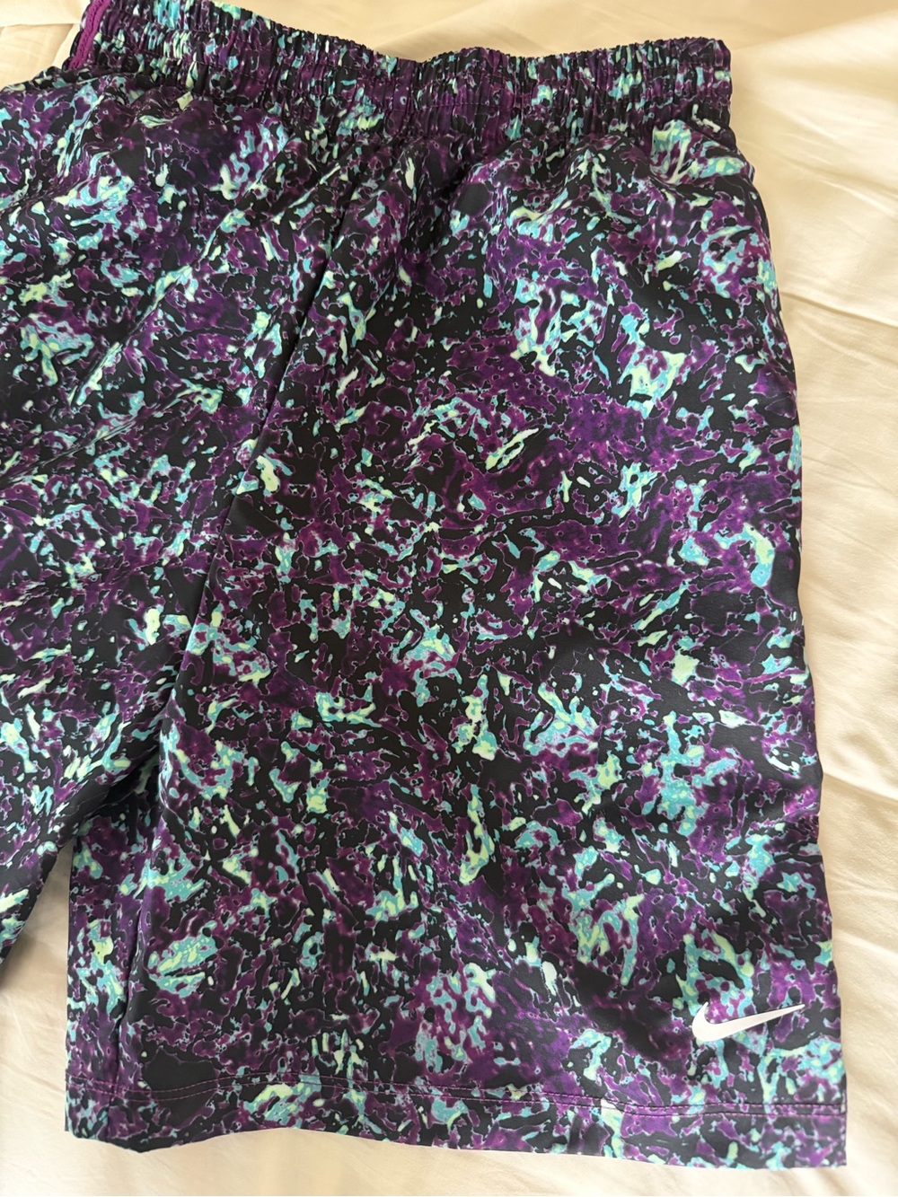 Kid's Nike Black, Purple & Teal Abstract Print Athletic Shorts